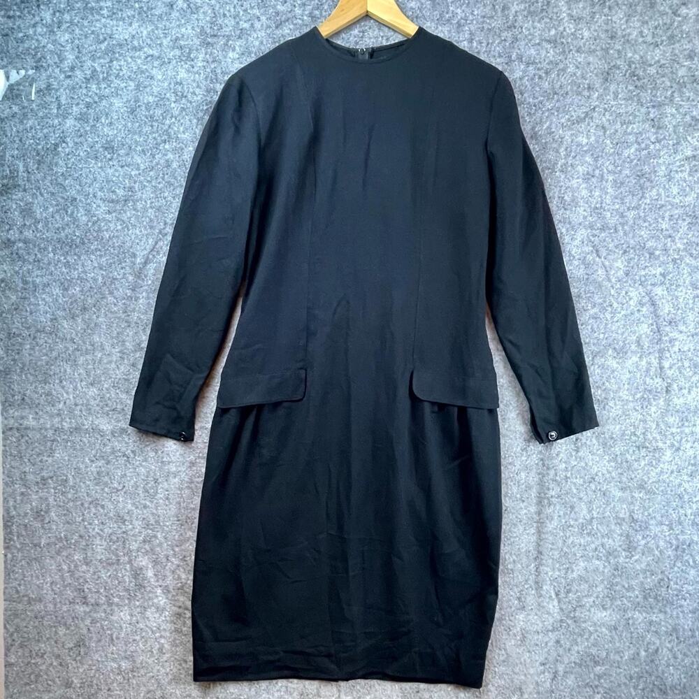 Vintage Moods by Krizia Shift Dress Womens 10 Black 80s Mod Minimalist Sleek‎